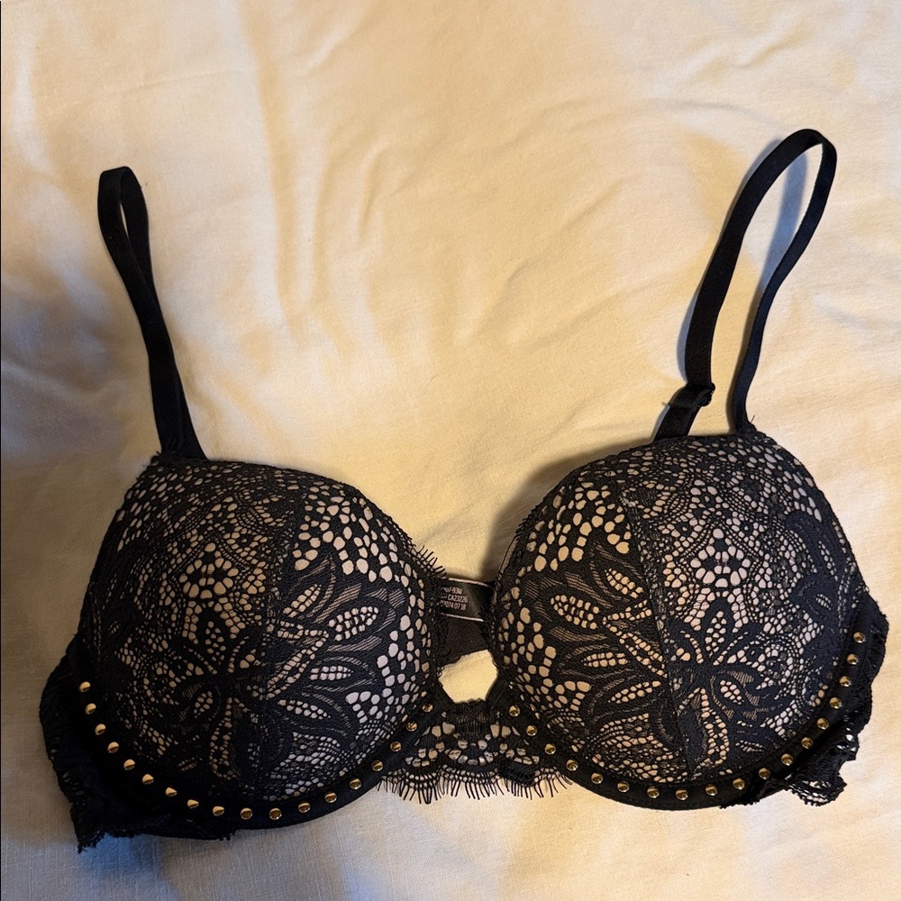 Victoria's Secret Black Lace Bra with Gold Details